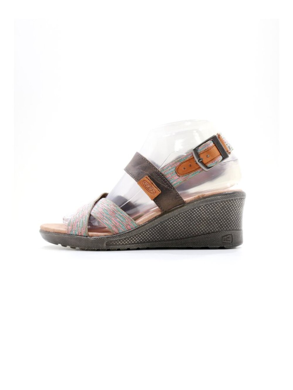 Keen Skyline Brindle Woven & Brown Leather 2.5" Wedge Heel Sandals - 6.5